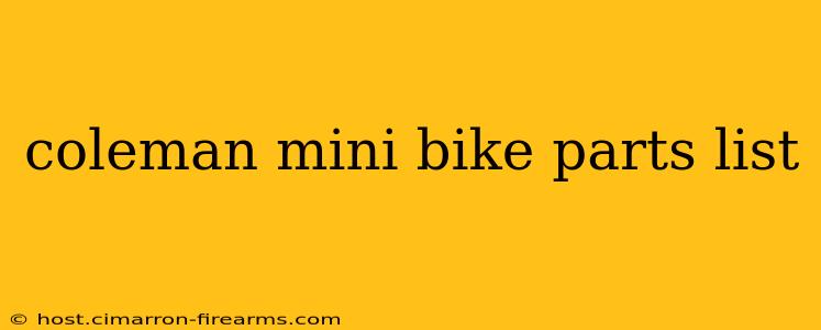 coleman mini bike parts list